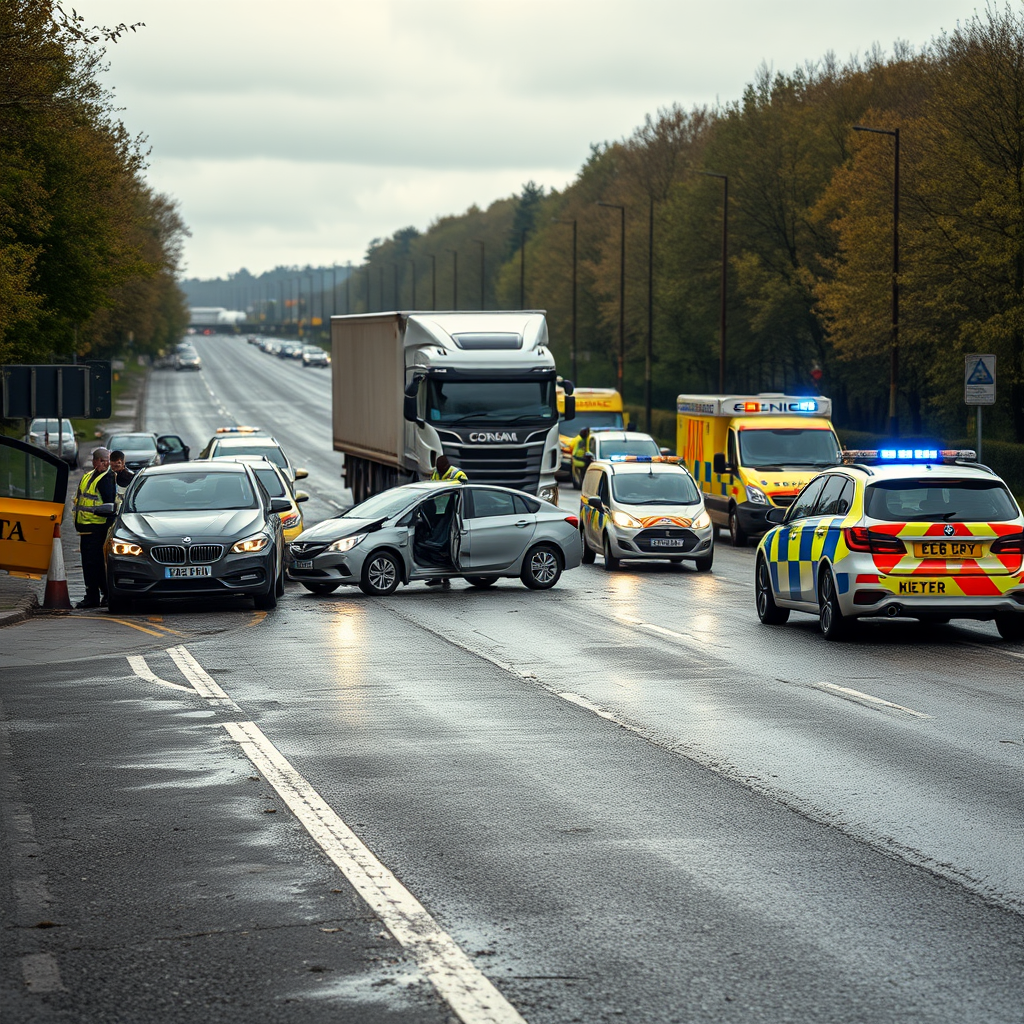 Three teenagers seriously injured in multi-vehicle A-road crash with lorry